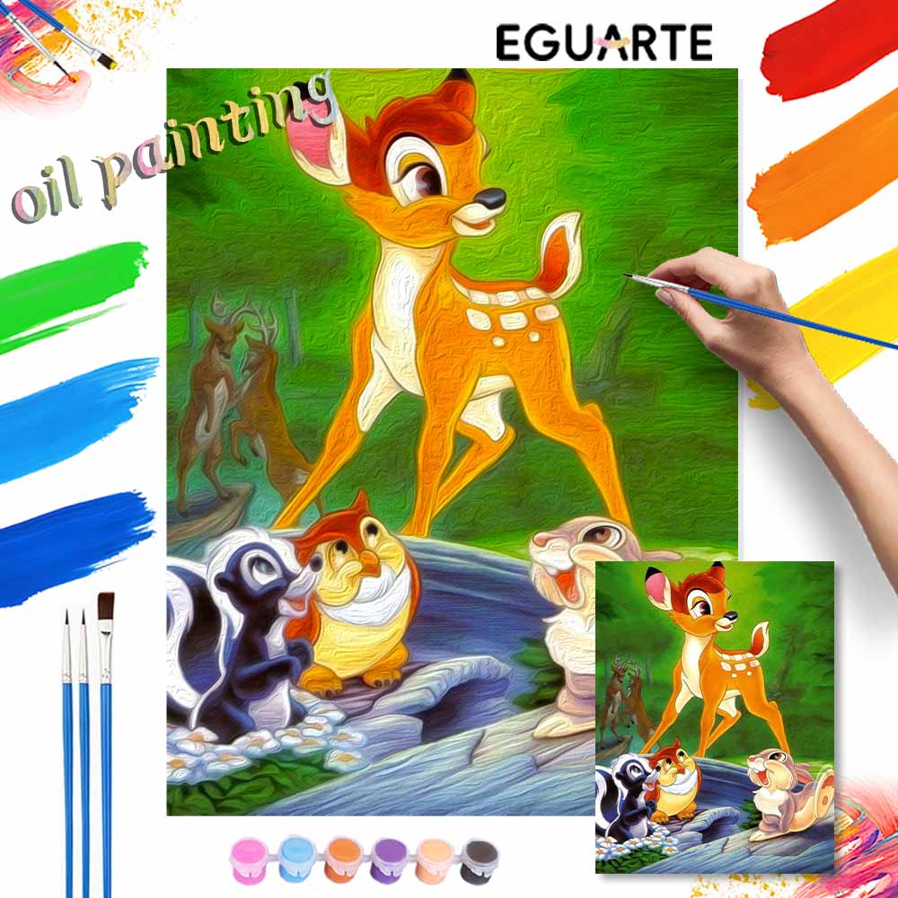 Disney Бэмби DIY Картина маслом Набор для рисования Арт-рисование Декор для стен дома Подарок ручной работы для фанатов мультфильмов Настенное искусство для комнаты Холст Поделка Рисование