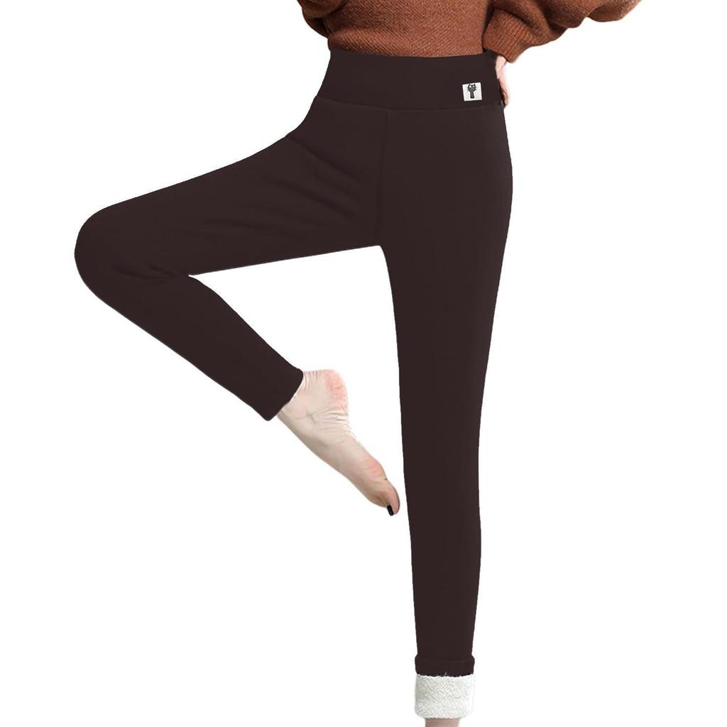 Европейские и американские леггинсы с высокой талией на флисовой подкладке из овечьей шерсти для женщин - Теплые, эластичные, облегающие брюки для осени/зимы.