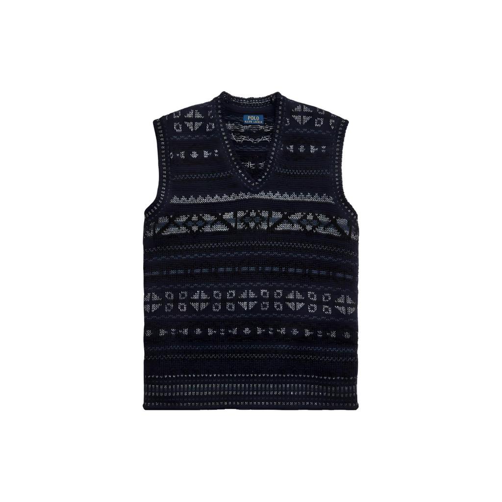 Polo Ralph Lauren Printed V-Neck Sleeveless Sweater Men Sweater Blue MNPOSWE1CM20077-400