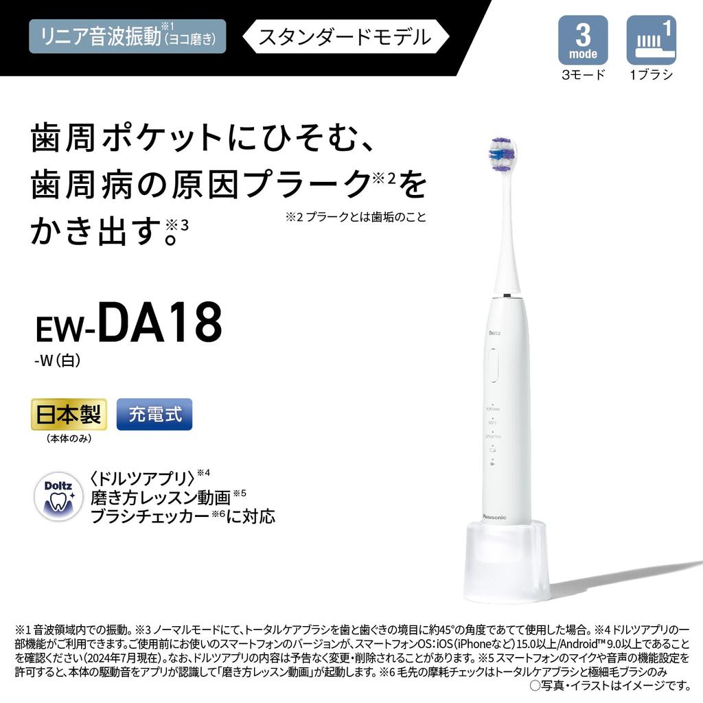 Panasonic Sonic Vibration Toothbrush Dolts Electric Toothbrush USB Charging White EW-DA18-W