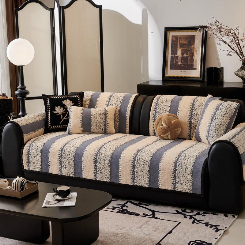 Sofa Cushion New Thousand Bird Grid Thickened Plush Seat Cushion High-End Non-Slip Leather Sofa Cover Winter Cover