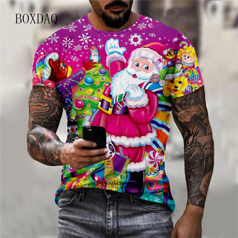 3d Print Cartoon Santa Claus Men's T-shirts Short Sleeve Round-Neck Christmas Style Street Male Tees 6XL Plus Size Tops New Year