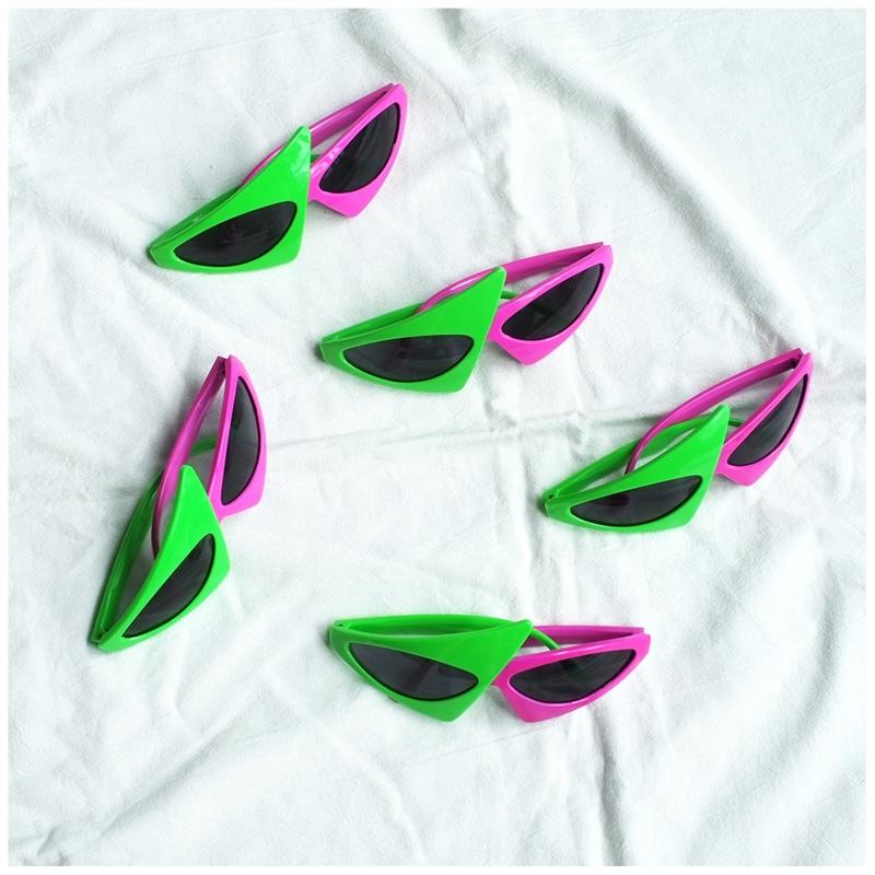 Унисекс Новинка Вечеринка Солнцезащитные очки 80-х Асимметричные очки Ярко-розовые и Неоново-зеленые очки для Хип-хоп танцев Хэллоуин вечеринки