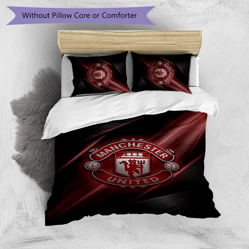 Manchester United FC Printed 3PCS Bedding Set Breathable Duvet Cover with Pillowcases Decorative Bed Linen for Bedroom Home