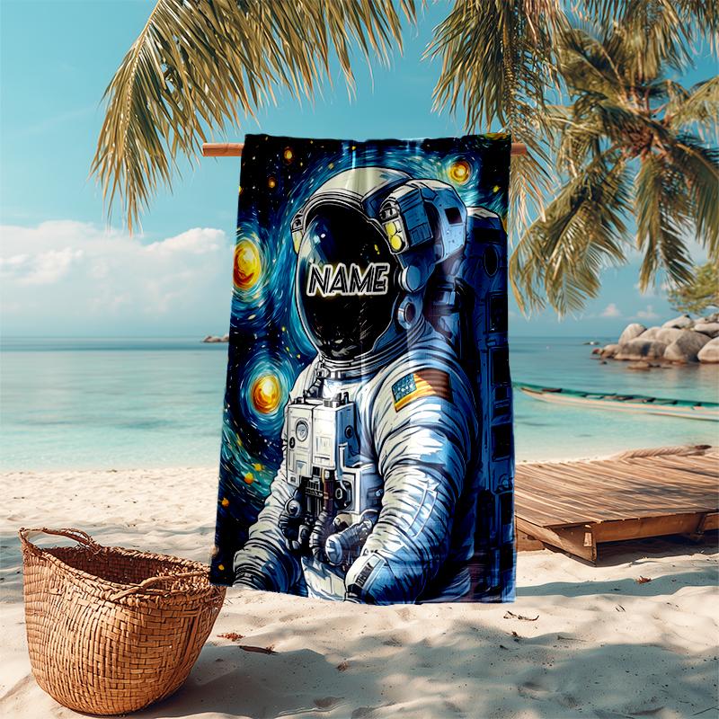 1PC Custom Name Space Astronaut Journey Beach Towel Highly Absorbent And Sand-Resistant Towel for Swimming, Pool, Yoga, And Travel Lightweight