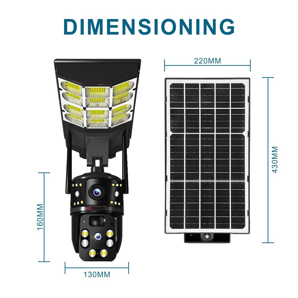 Solar Street Light Three Screen Monitoring Camera, Outdoor Day and Night Full-color Mobile Phone Remote Wireless Camera