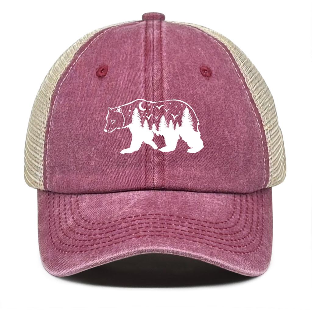 White Forest Bear Mesh Cap Adjustable Baseball Cap Hat For Woman Distressed Simple Snapback Trucker Hat Ideal Choice For Gifts