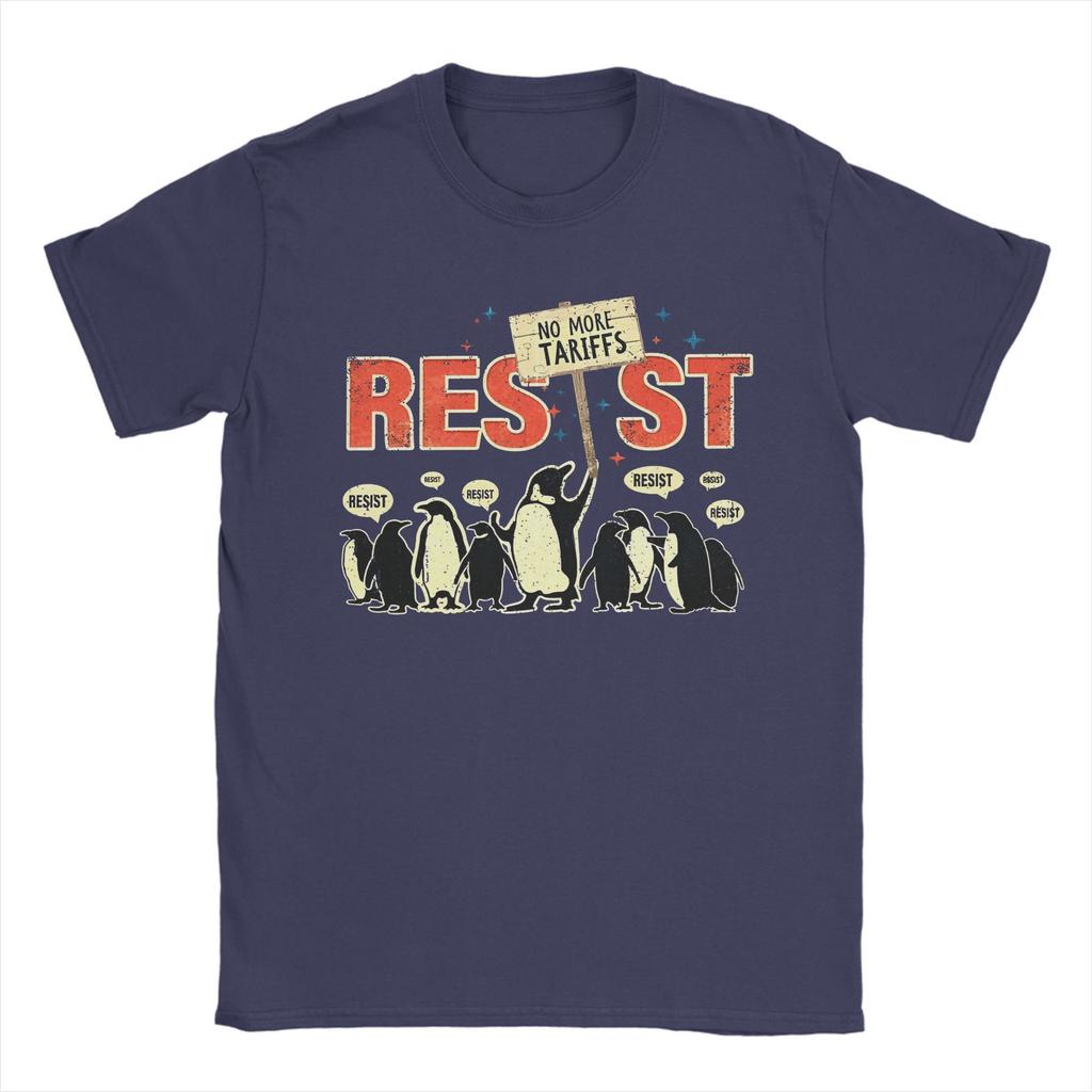 Повседневные футболки Resist Penguin No More Tariffs для мужчин с круглым вырезом из хлопка, забавная футболка с коротким рукавом, оригинальные топы