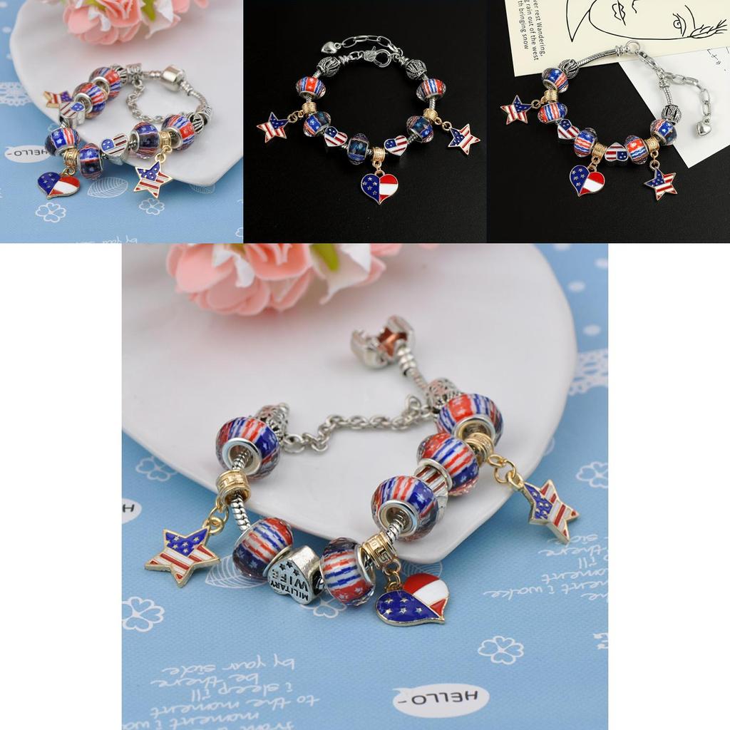 Стильные браслеты из цинкового сплава с бусинами в виде американского флага и звезды, идеально подходящие для подарков на День независимости