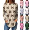 Women's Loose Casual Bow Printed Round Neck Long Sleeved T Shirt Top Pullover Long Sleeved Sweatshirt