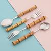 Дерево Бамбуковый Корень Ручка Столовые Приборы Нержавеющая Сталь Посуда Кухонная Утварь Ложка для Сервировки Еды Вилка для Салата Ложка Чайная Ложка Посуда