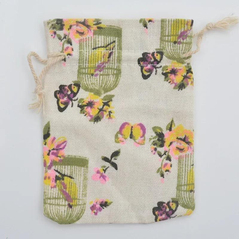 10pc Drawstring Cotton Linen Print Organizer 10x14/13x18cm Women Jewelry cosmetics Cloth Bag Christmas Gift Bag Party decoration