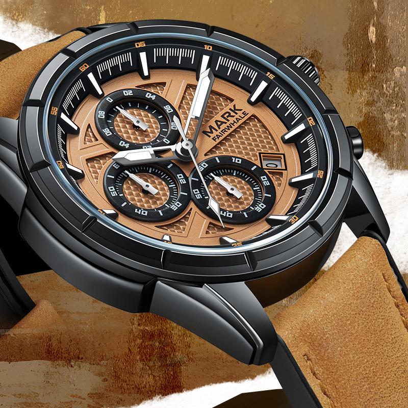 MARK FAIRWHALE Watches Mens Luxury Watch Alloy Watchcase Calendar Display Fashion Quartz Wristwatch