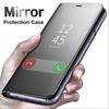 Smart Mirror Anti Drop Phone Case for Samsung Huawei Honor Xiaomi Redmi iPhone OnePlus Cover Magnetic Flip PU Leather