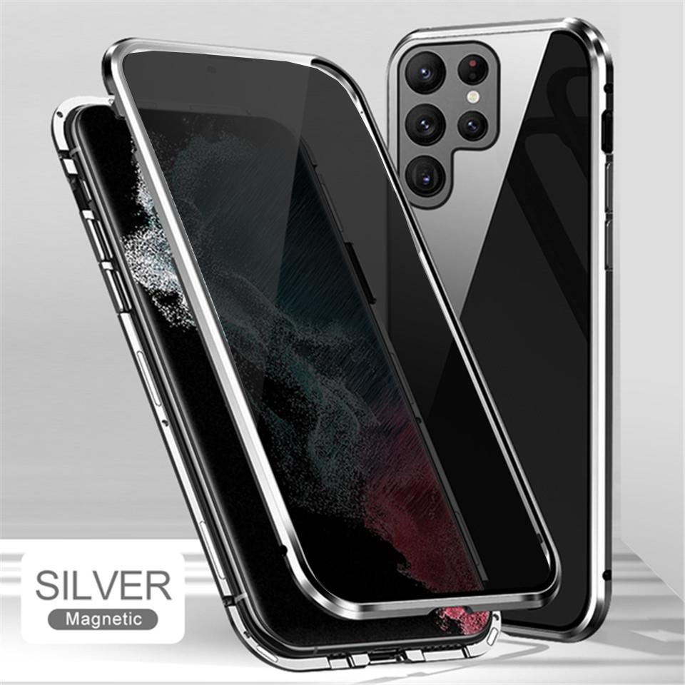 Магнитное двустороннее стекло с защитой от подглядывания для Samsung S23 S22 S21 S20 Ultra Note 20 Ultra Privacy, металлический корпус для iphone 14 13 12 11 Pro X XR XS Max