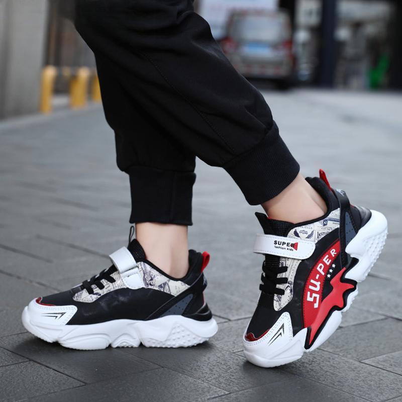 Спортивные детские кроссовки Мальчики Повседневная обувь для детей 5-16 лет Теннис Кожа Нескользящие Модные Беговые кроссовки