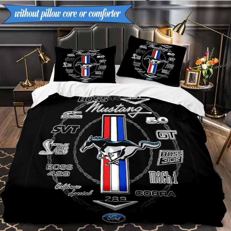 3PCS Mustang Printed Bedding Set For Bedroom dormitory, Includes 1 Duvet Cover & 2 Pillowcases for All Seasons Home Decor Fan gifts