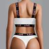 TERMEZY Women Push Up Bra Set Sexy Letter Sport Vest Bra Low Waist Thong Set Wire Free Bralette Lingerie Cotton Underwear Set