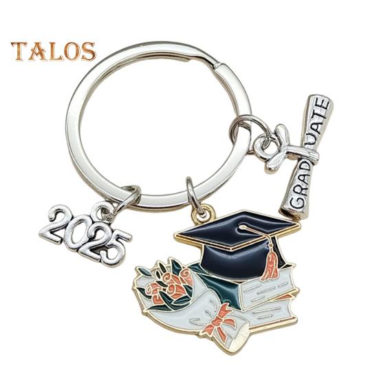 Брелок для ключей в виде выпускной шапки, прочный металлический, класс 2025 года, выпускной бакалавр, шляпа, брелок, держатель, сумка, рюкзак, подвесное украшение