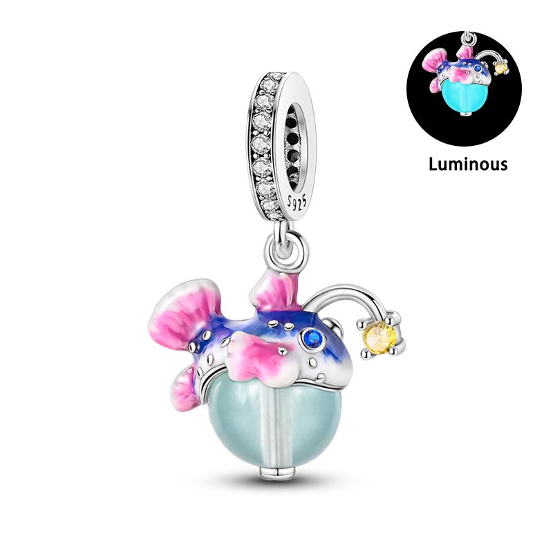 Лето S925 серебряный цвет ракушка жемчуг рыбий хвост светящийся океан серии Подвески бусины подходят S925 оригинальные браслеты DIY ювелирные изделия