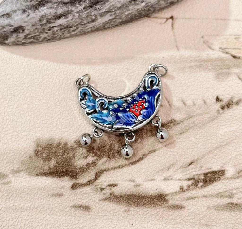 JMXD-Китайский тренд с эмалевым цветом тайского серебра ретро старый Seiko обожженный синий пион цветок замок кулон