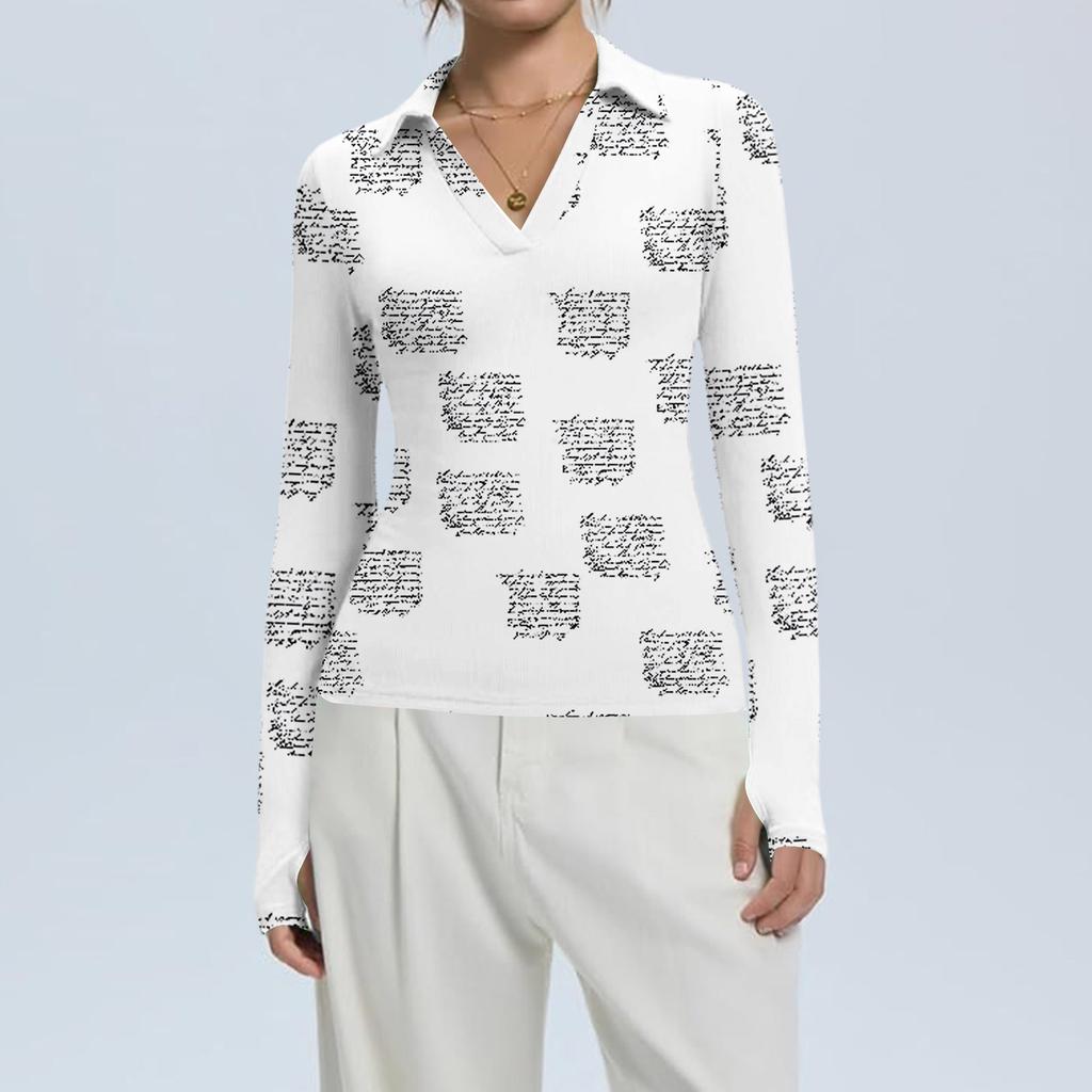 Women's Fashion Casual Print V-Neck Long Sleeve Button-Down Top