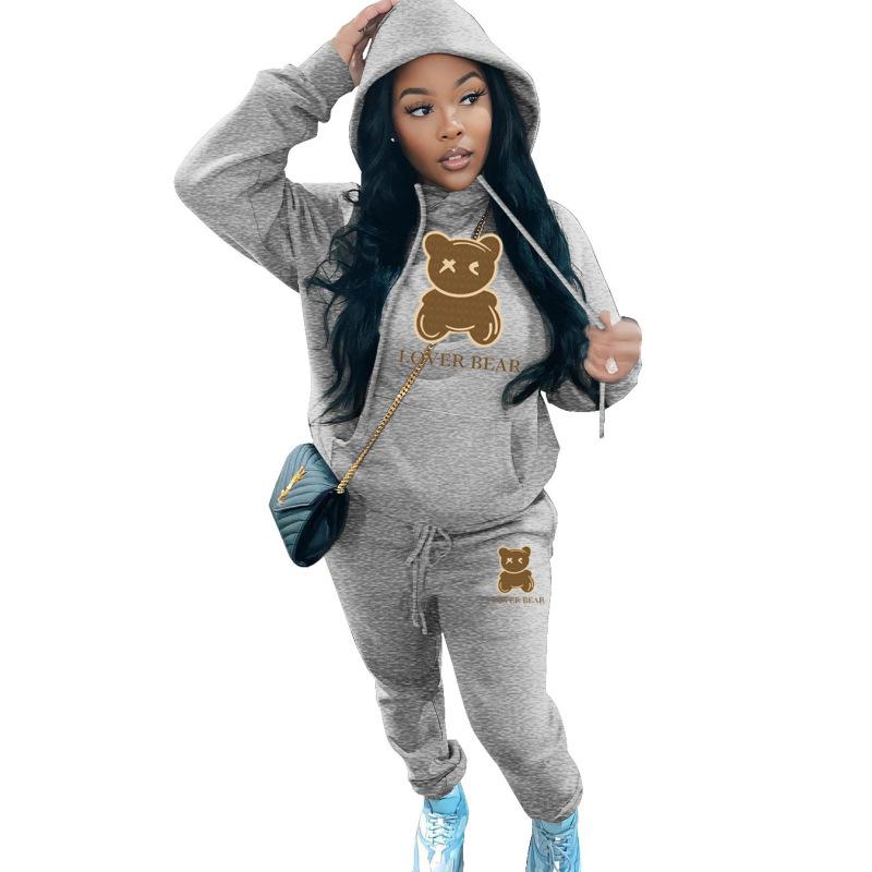 Hooded Sweatshirt Set Bear Head Print Sweatpants Sweatshirt Set
