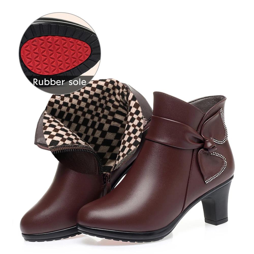 Новые кожаные ботильоны на толстом каблуке женские осенне-зимние замшевые слипоны на мягкой подошве на среднем каблуке с круглым носком хлопковые туфли для мамы