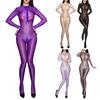 Женский прозрачный блестящий боди с застежкой-молнией спереди, шелковистый облегающий комбинезон без паха, чувственное клубное нижнее белье