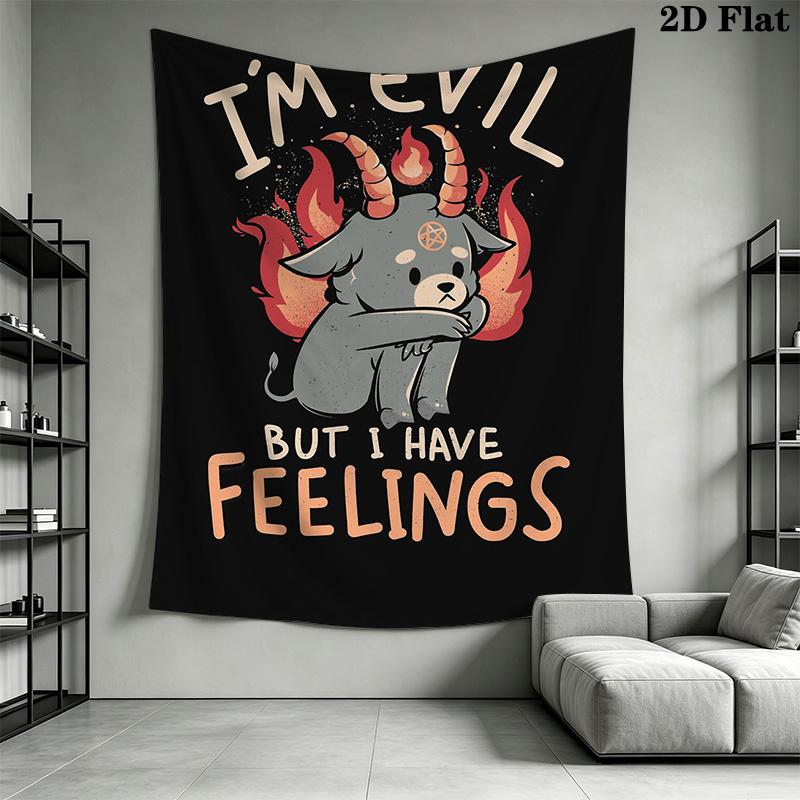 Anime-style Evil Goat Print Pattern Home Decor Tapestry, Wall Hanging, Decorative RV Wall Cloth.XGT0914295