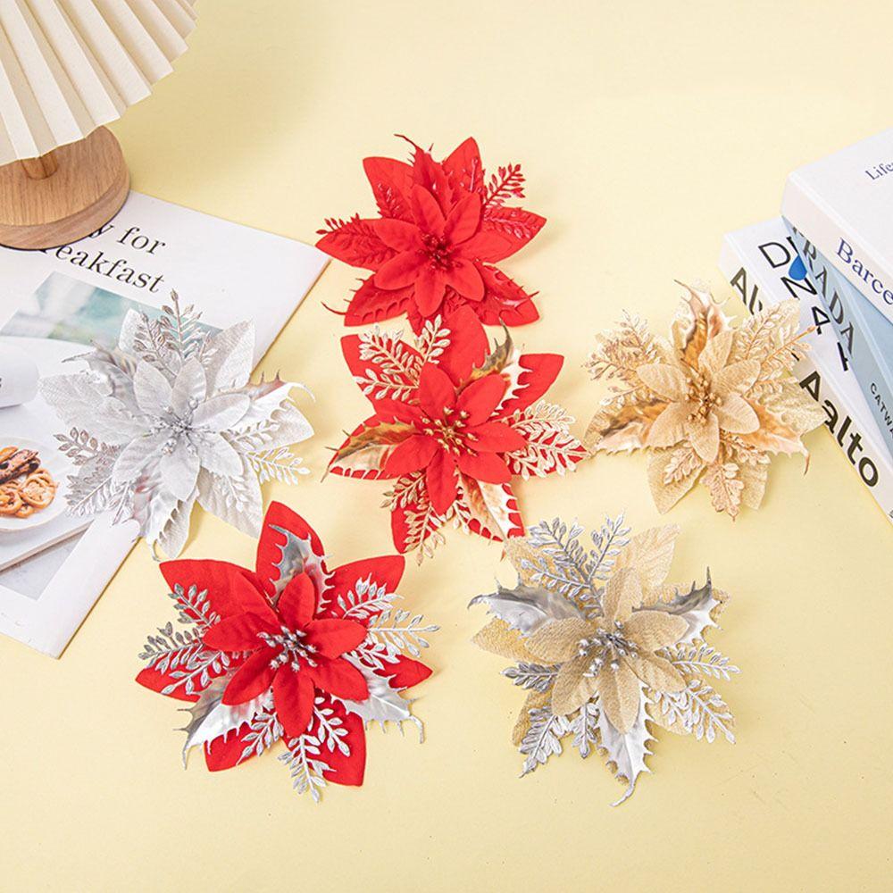 5pcs Shining Gold Powder Flower DIY Christmas Tree Decorations Christmas