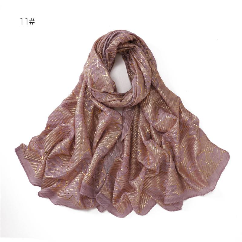 80*180cm Women Leaf Striped Cotton And Linen Long Hijab Fashion Scarf Lady Wraps Shawls Muslim Headband Islamic Scarves