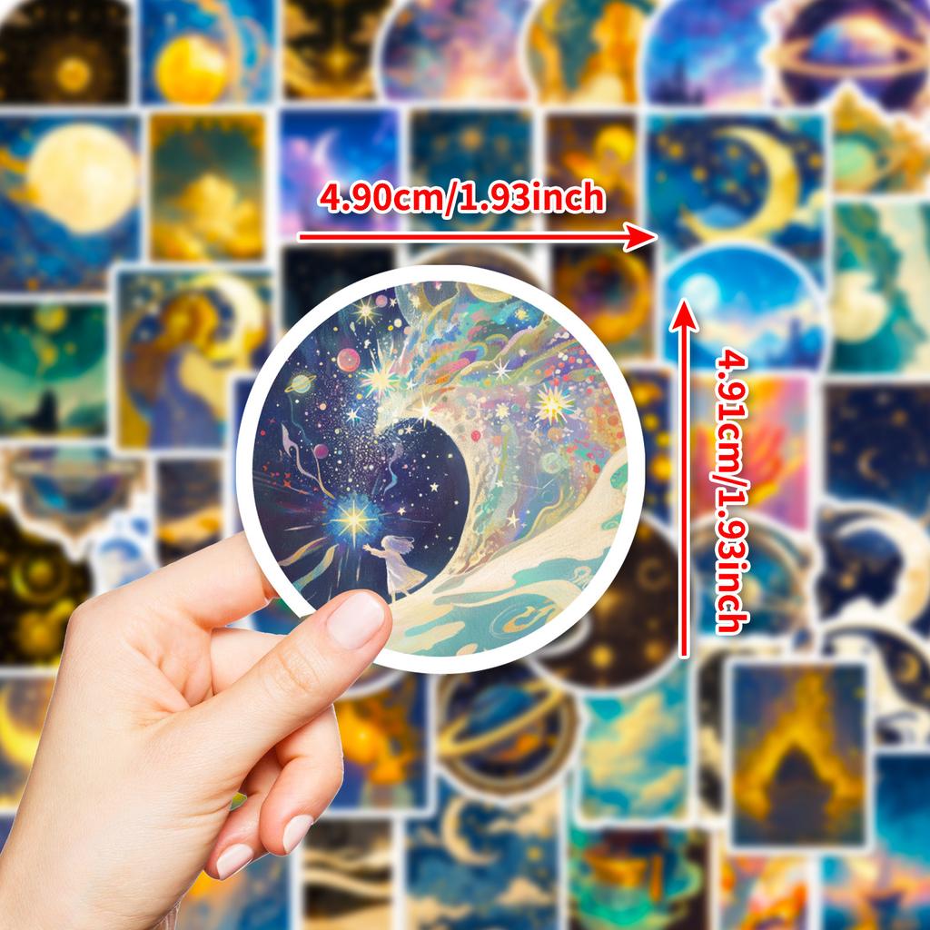 50PCS Creative Black Starry Sky Theme Waterproof Stationery Decorative Stickers