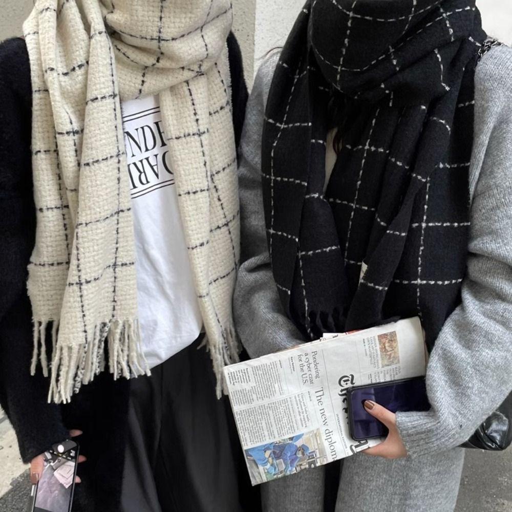 Solid Color Winter Cashmere Scarves Cashmere Shawl Cape Wraps Retro Plaid Wool Scarf Student