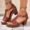 Summer Plus Size Block Heel High Heel Sandals Women Round Toe Open Toe Platform Breathable Beach Fashion Casual Heels