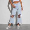 Women's Broken Jeans Casual Loose High-waisted Straight Pants Fashion Temperament Pants