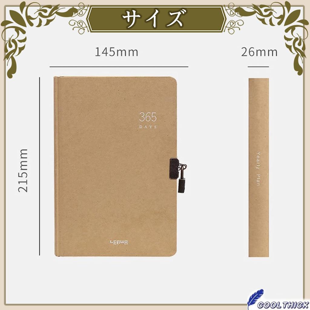 COOLTHICK Дневник, Планировщик, Блокнот, Блокнот с замком, Бизнес-замок, 365 дней (черный)