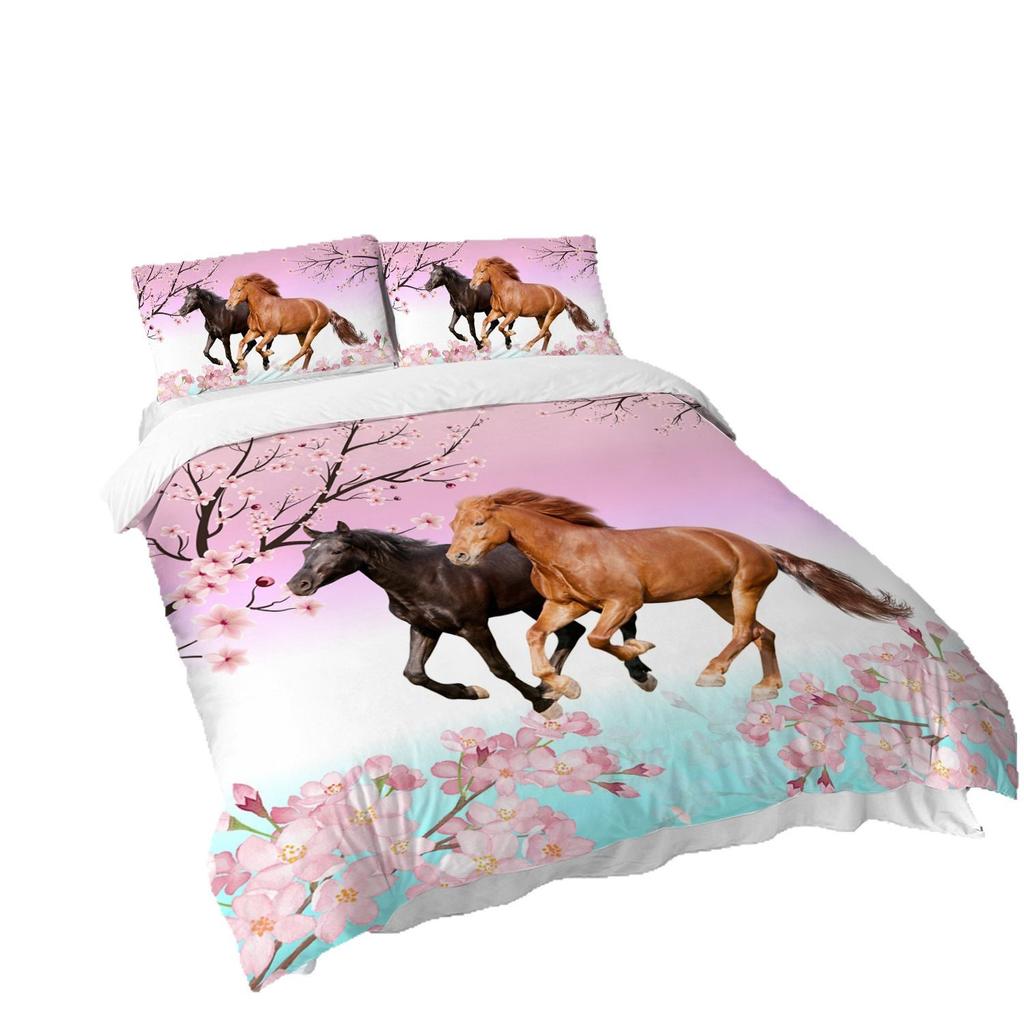 Постельное белье Скачущая лошадь 3D цифровая печать Пододеяльник Наволочка Набор из трех предметов, На заказ