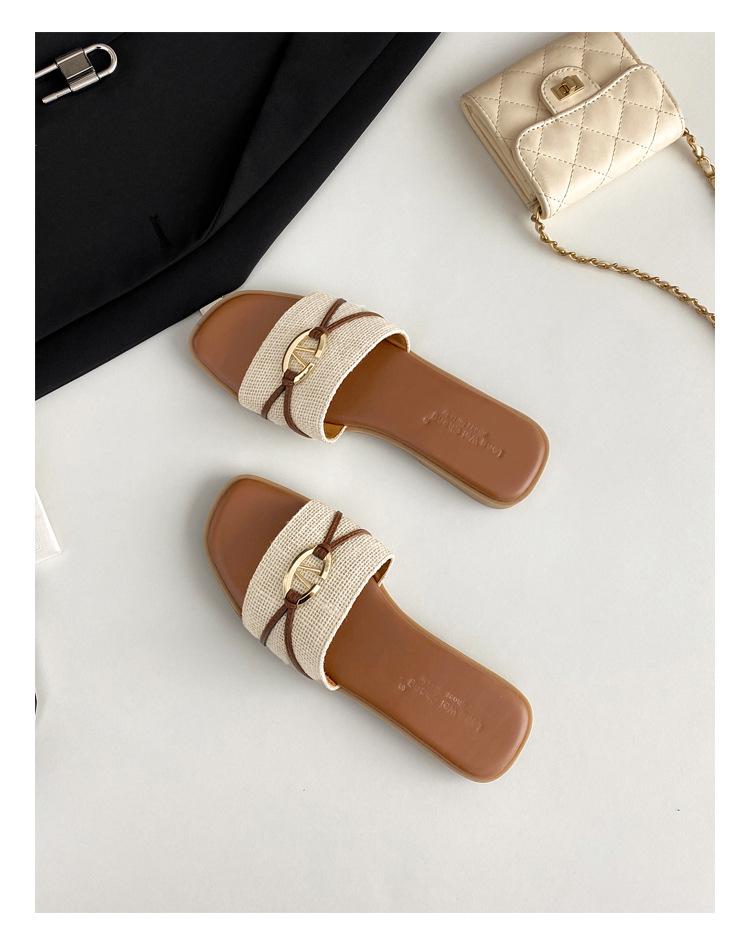 Французский квадратный носок повседневный универсальный слово со шлепанцами женская летняя одежда мода отпуск пляж путешествия шлепанцы на плоской подошве женские