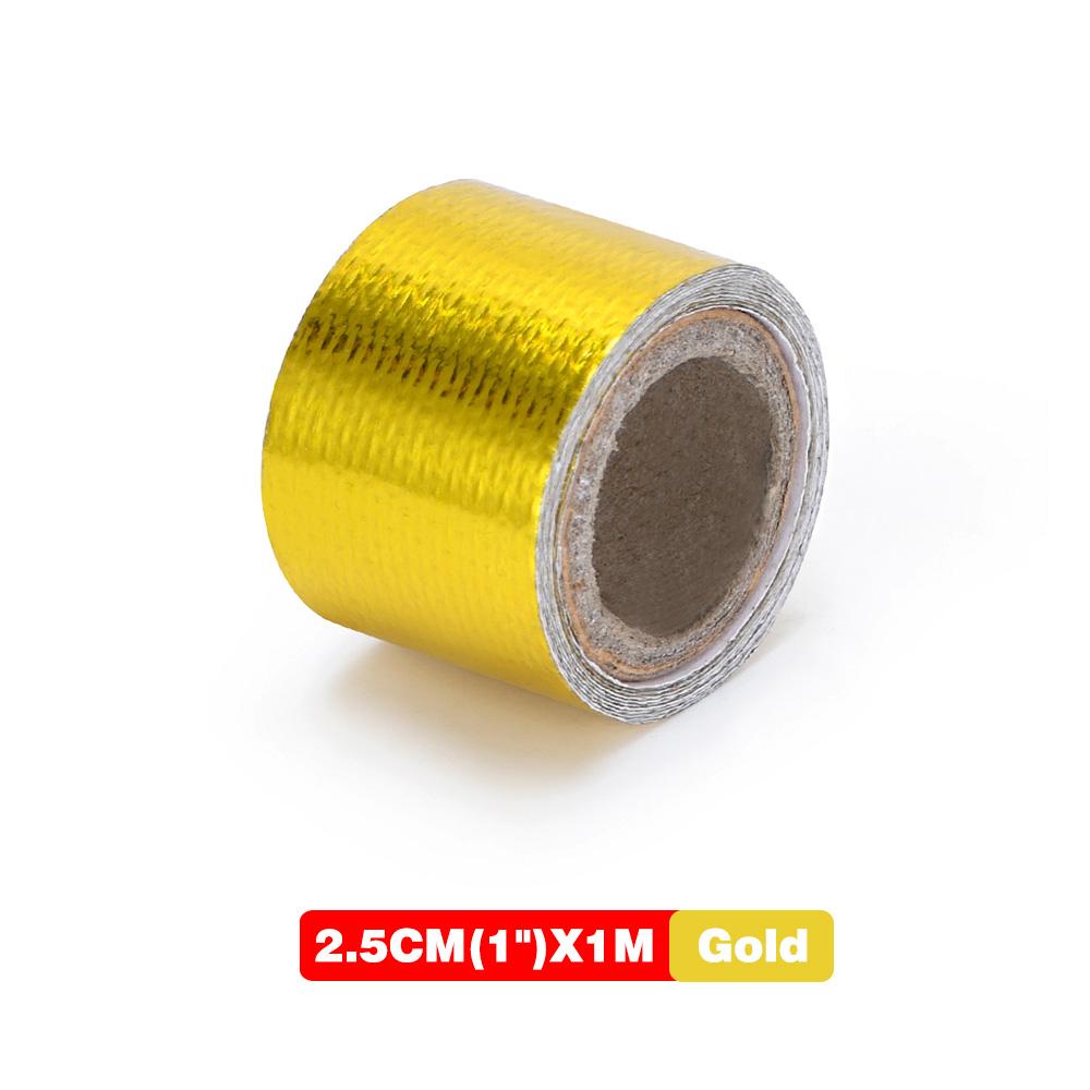 A Gold 2'' Thermal Exhaust Tape Air Intake Heat Insulation Shield Wrap Reflective Heat Barrier Self Adhesive Engine 2 Inch 5/10M