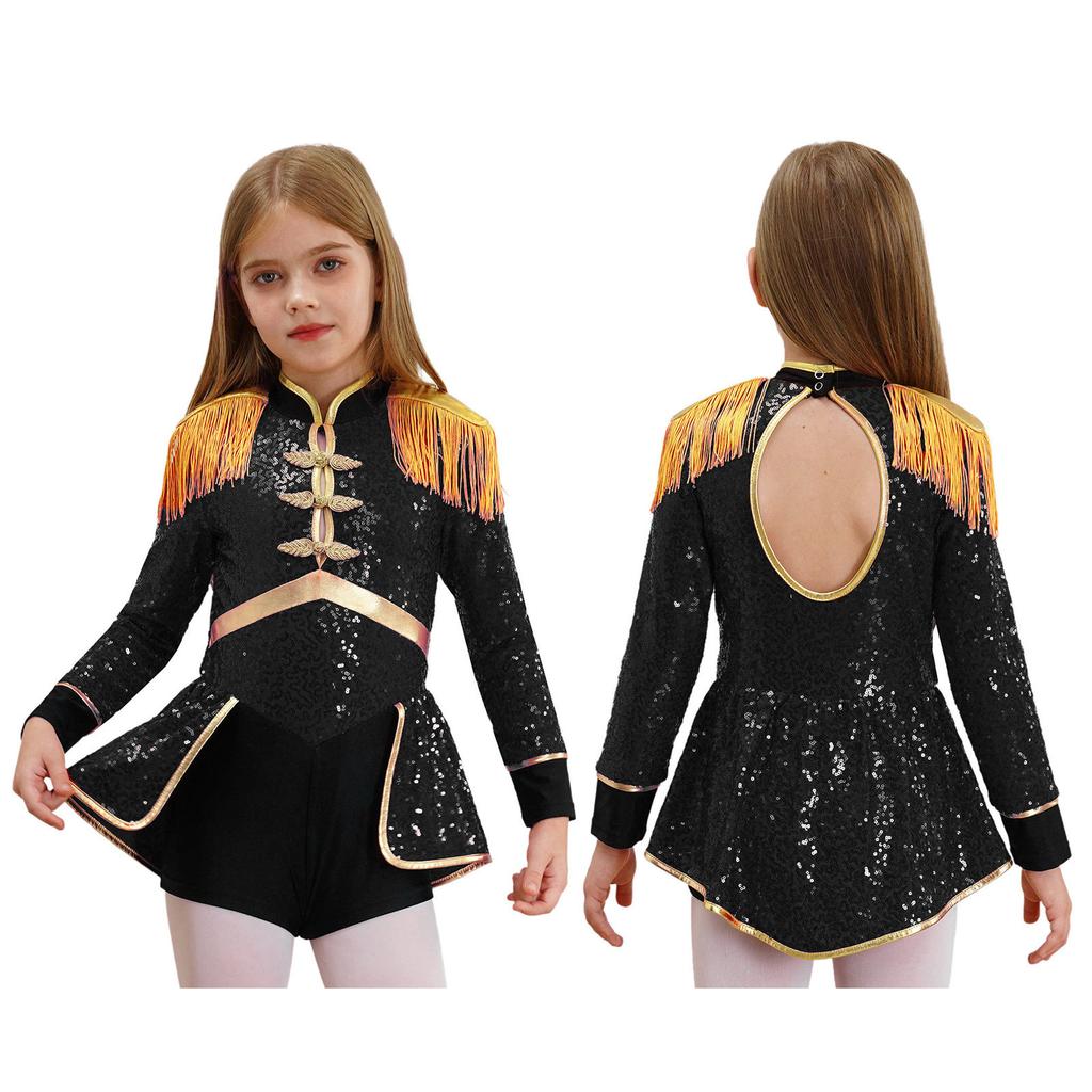 Детский костюм для девочек 'Директор цирка', с длинным рукавом, с бахромой на эполетах, пайетками, боди для фокусника, барабанщика, карнавальной тематической вечеринки, косплей