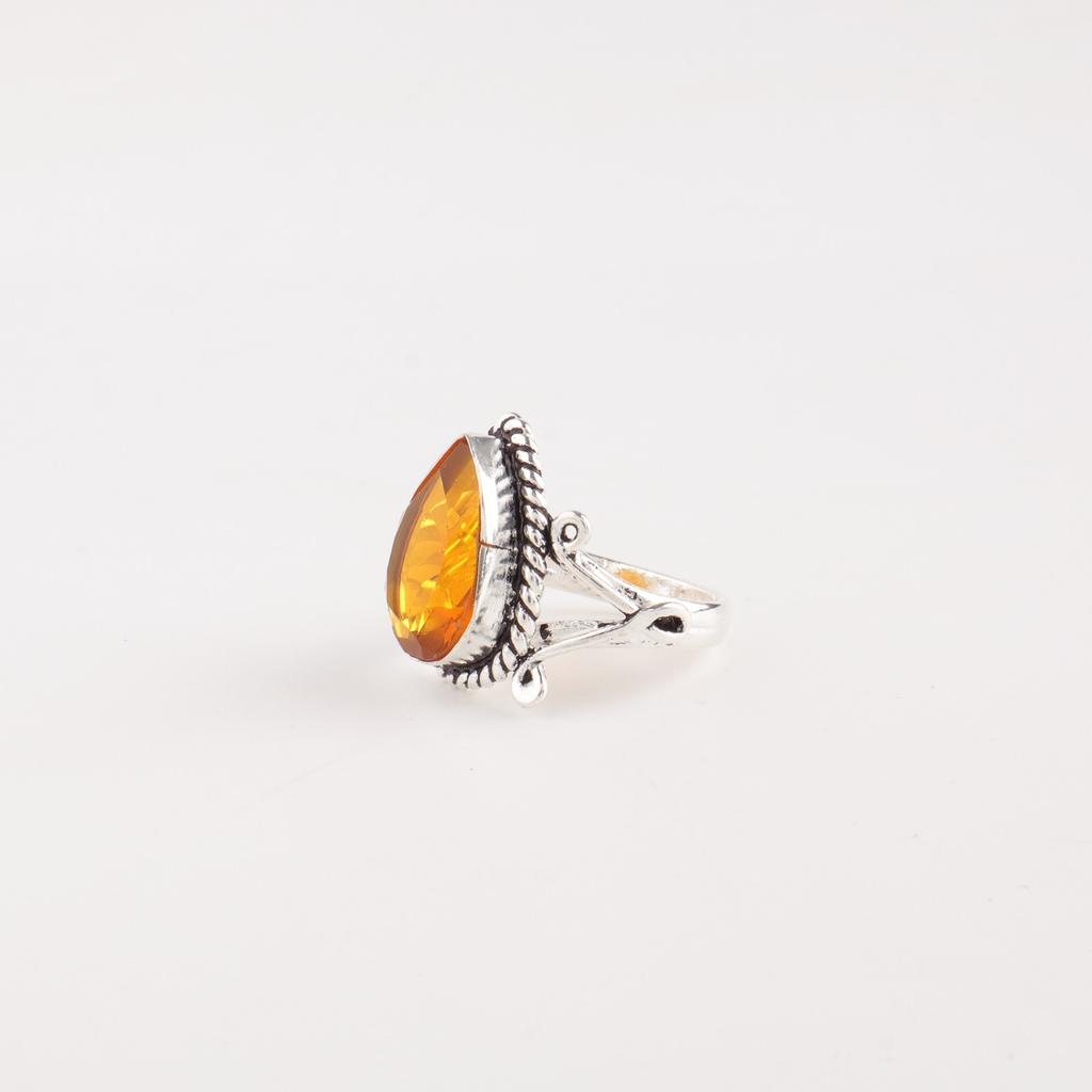 Citrine Gemstone 925 Stamped Silver Jewelry Handcrafted Partywear Ring For Women RR-57-15