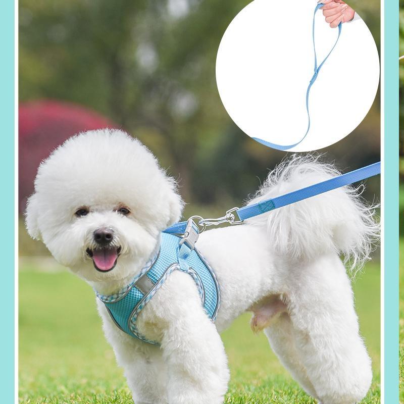 Комплект поводков для домашних животных, мягкий регулируемый дышащий сетчатый поводок без тяги и жилетный ремень для щенков, маленьких, средних собак и кошек
