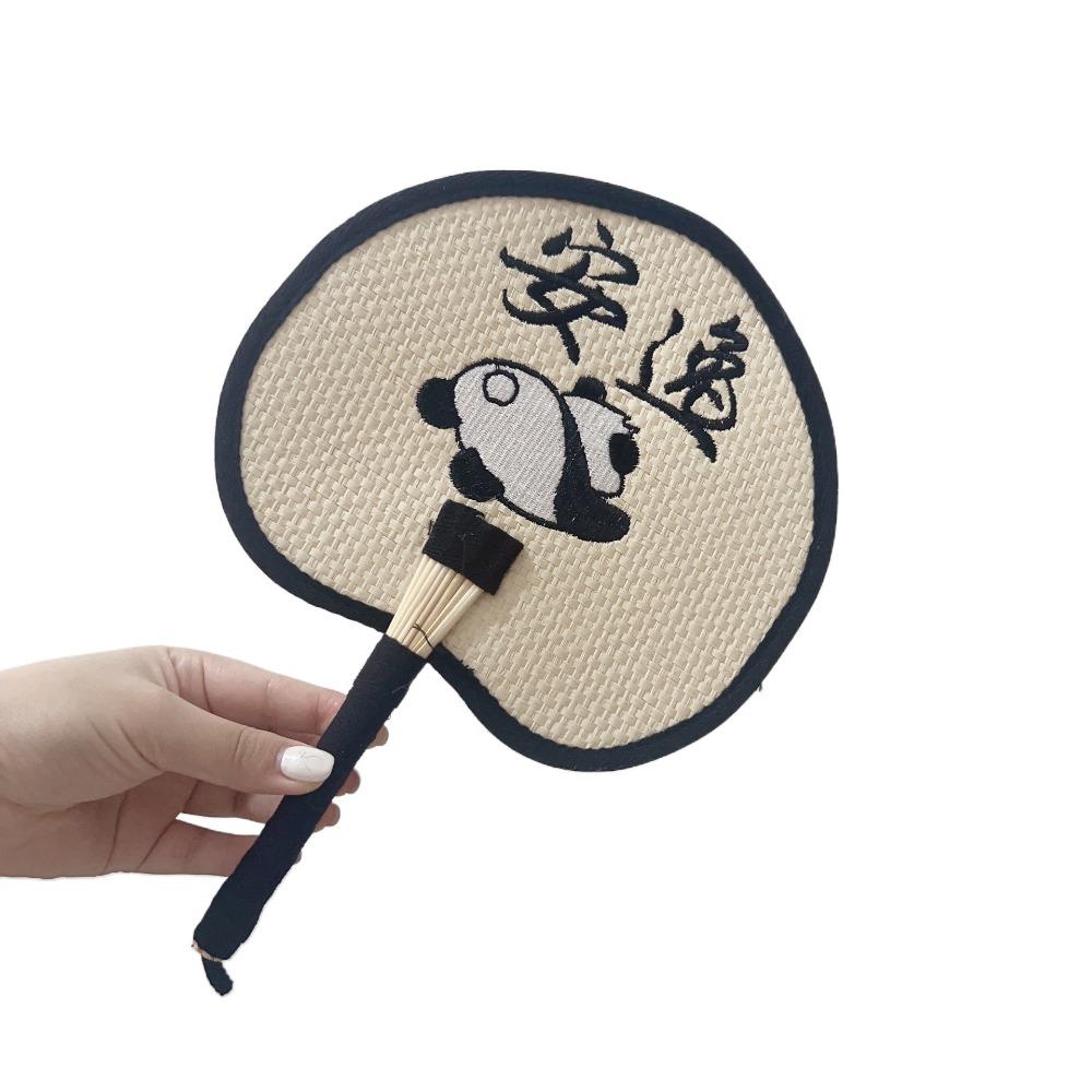 Decorative Straw Group Fan Chinese Style Summer Panda Fan Practical Handmade Straw Fan  Travel