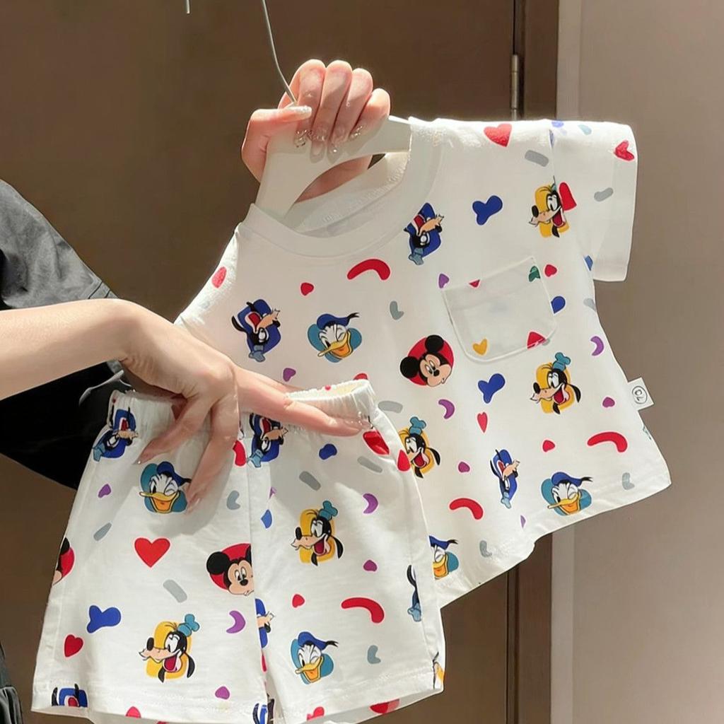 Summer Kids Cartoon Print Short Sleeve Pajama Set Boys Girls Baby Casual Home Wear Two Piece Outfit