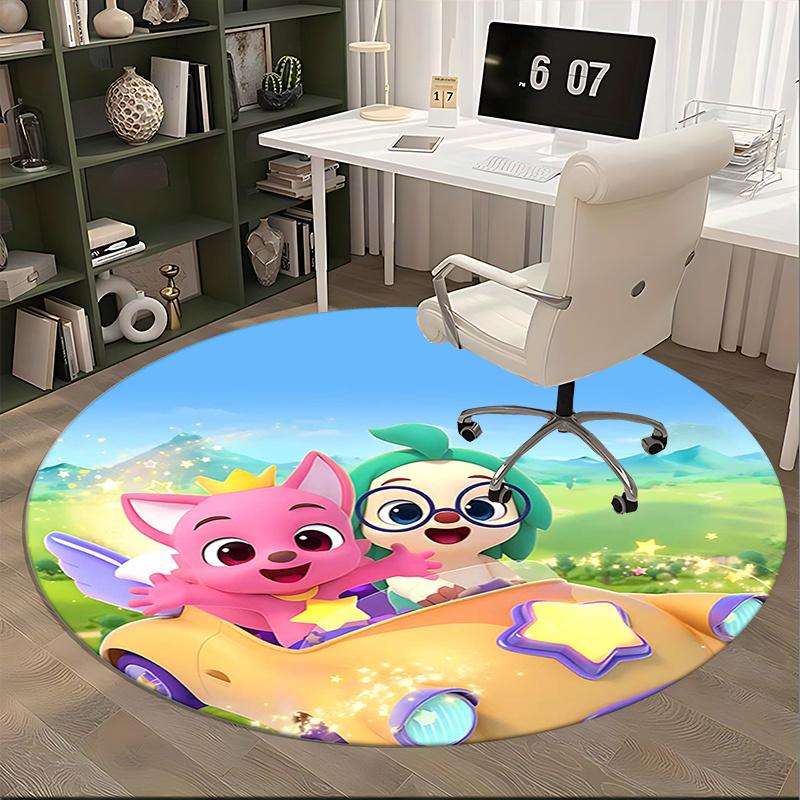 Pink Fox Character Chair mat Round Rug-Office carpet, Machine Washable, Non-slip, Suitable for Living Rooms, Bedrooms