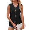 Женская футболка с коротким рукавом на весну и лето, свободный жилет с V-образным вырезом и пуговицами