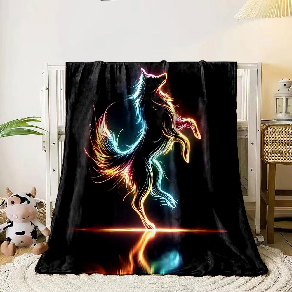Neon Wolf Silhouette print blanket soft and cozy perfect for the living room bed sofa or a nap,gift