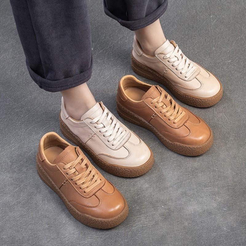 Johnature Туфли на плоской подошве в британском стиле, повседневные и универсальные, из натуральной кожи, с мягкой подошвой, на шнуровке, женские туфли