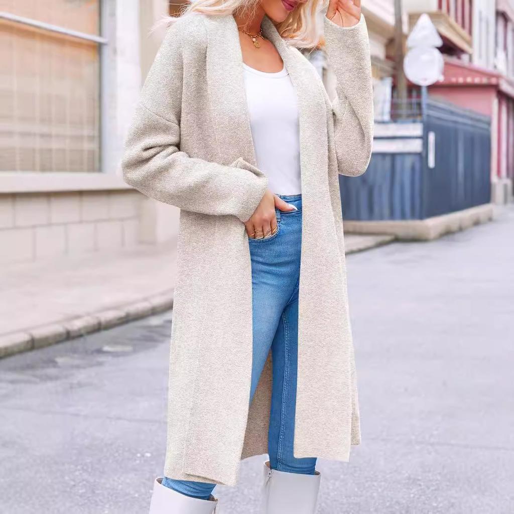 Элегантный длинный кардиган без воротника, свитер, женское пальто